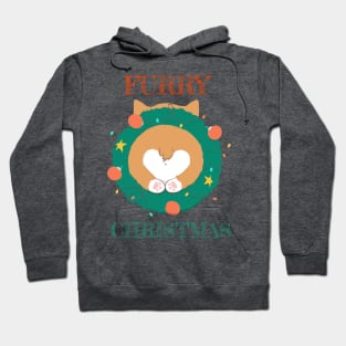 Furry Christmas (Merry Christmas) Corgi Butt Dog Wreath Hoodie